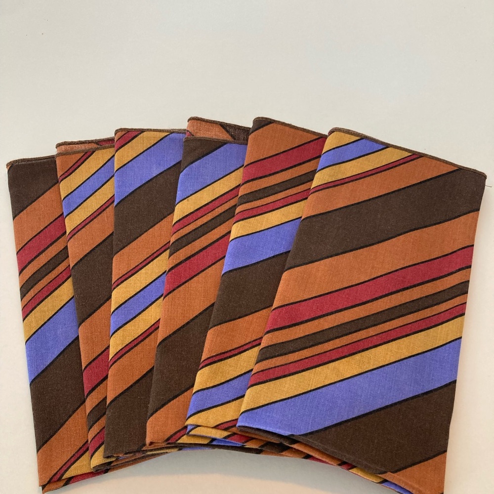 Set of 6 Retro Striped Brown, blue, orange, Red, yellow Table Linens Napkins